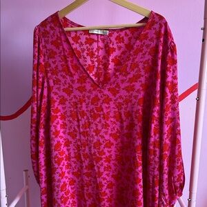 Bright Pink & Red Floral Dress